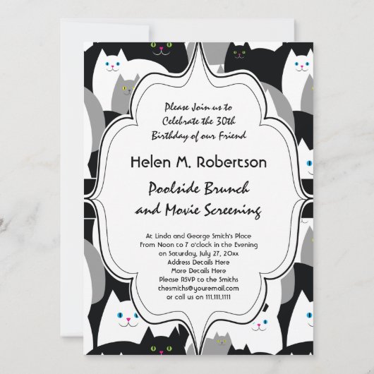 Schattigee Black White en Grey Cats Verjaardagsfee Kaart (Achterkant)