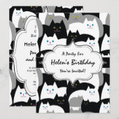 Schattigee Black White en Grey Cats Verjaardagsfee Kaart (Voorkant / Achterkant)