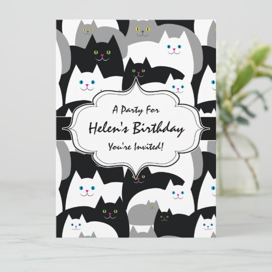 Schattigee Black White en Grey Cats Verjaardagsfee Kaart (Staand voorkant)