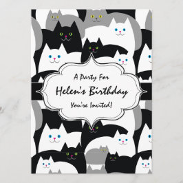 Schattigee Black White en Grey Cats Verjaardagsfee Kaart