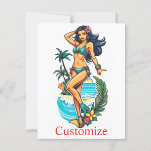 Schattigee Blackhaired Bikini Beach Girl Thunder_C Briefkaart
