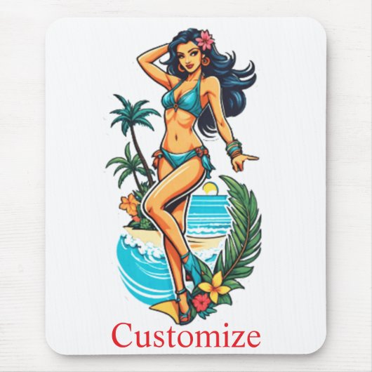 Schattigee Blackhaired Bikini Beach Girl Thunder_C Muismat (Voorkant)