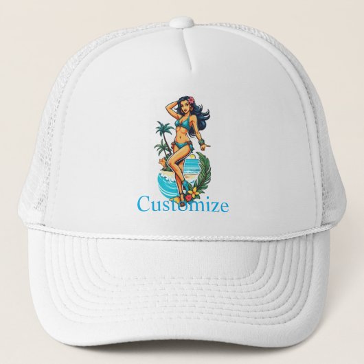 Schattigee Blackhaired Bikini Beach Girl Thunder_C Trucker Pet (Voorkant)