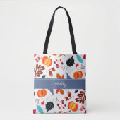 Schattigee bladeren en pompoenpatroon tote bag (Voorkant)