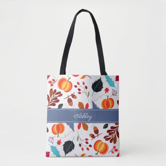 Schattigee bladeren en pompoenpatroon tote bag (Voorkant)