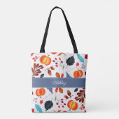 Schattigee bladeren en pompoenpatroon tote bag (Achterkant)