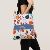 Schattigee bladeren en pompoenpatroon tote bag (Dichtbij)