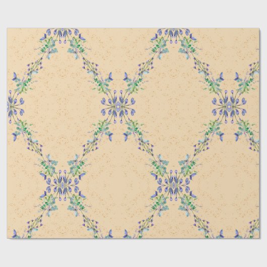 Schattigee blauw en lichtbruine bloem cadeaupapier (Vlak)