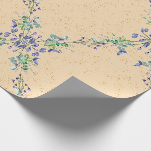 Schattigee blauw en lichtbruine bloem cadeaupapier (Hoek)