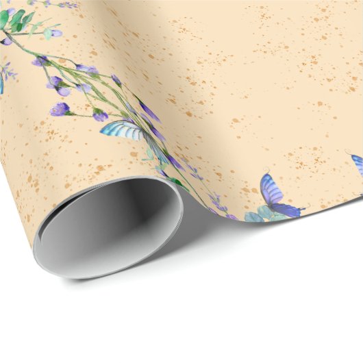 Schattigee blauw en lichtbruine bloem cadeaupapier (Rol Hoek)