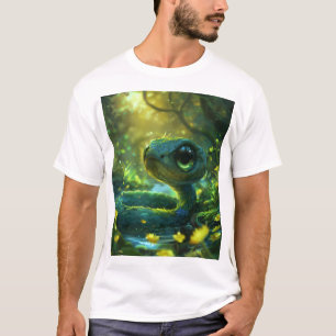 Schattigee Blauw Groene Chibi Slang met Grote Ogen T-shirt