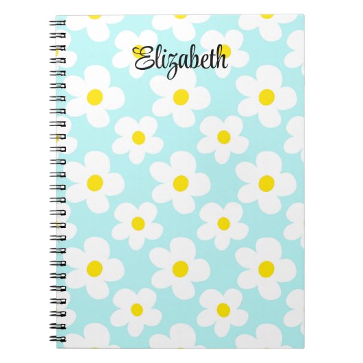 Schattigee blauw retro madeliefjes girly journalin notitieboek (Voorkant)