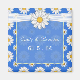 Schattigee Blauw-Wit Bloemen Daisy Wedding Magneet