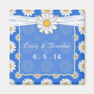 Schattigee Blauw-Wit Bloemen Daisy Wedding Magneet
