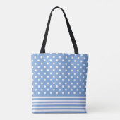 Schattigee blauw-wit trendy strepen en stippen tote bag (Achterkant)