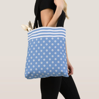 Schattigee blauw-wit trendy strepen en stippen tote bag
