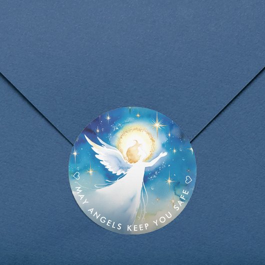 Schattigee blauw-witte beschermengel Waterverf Ronde Sticker