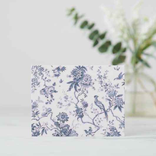 Schattigee blauw-witte vogelbloem briefkaart (Staand voorkant)