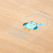 Schattigee Blauwe Baby Boy Uil Custom Baby shower  Acryl Uitnodigingen (Laagn)