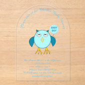 Schattigee Blauwe Baby Boy Uil Custom Baby shower  Acryl Uitnodigingen (Voorkant)