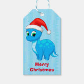 Schattigee Blauwe Baby Dinosaurus in Santa Hat Cadeaulabel (Voorkant)