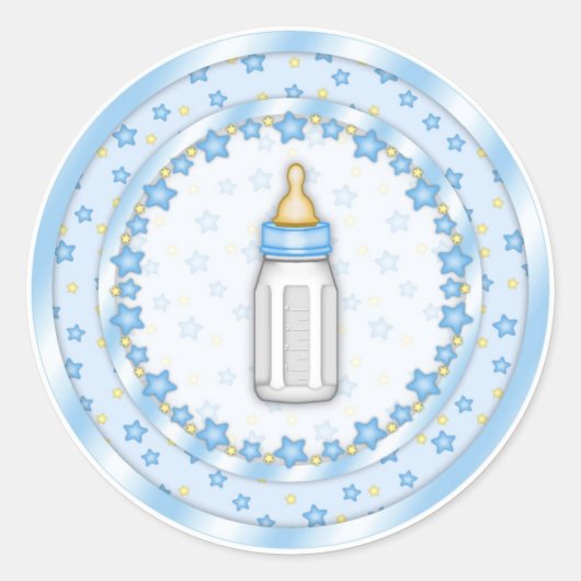 Schattigee Blauwe Baby Fles Baby showers afdichtin Ronde Sticker (Voorkant)