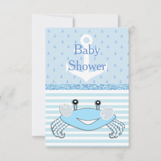 Schattigee Blauwe Baby Jongen Krab Beachy Douche I Kaart (Voorkant)