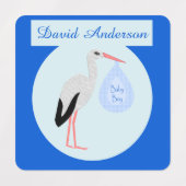 Schattigee Blauwe Baby Jongen Ooievaar Custom Kled Labels (Design 2)