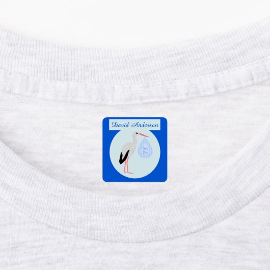 Schattigee Blauwe Baby Jongen Ooievaar Custom Kled Labels (Aangebracht)