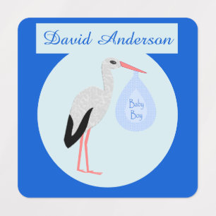 Schattigee Blauwe Baby Jongen Ooievaar Custom Kled Labels