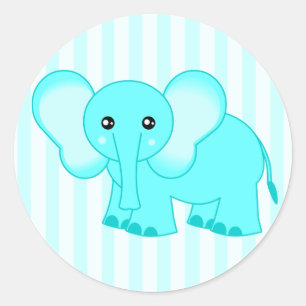 Schattigee Blauwe Baby Olifant Gestreepte Stickers