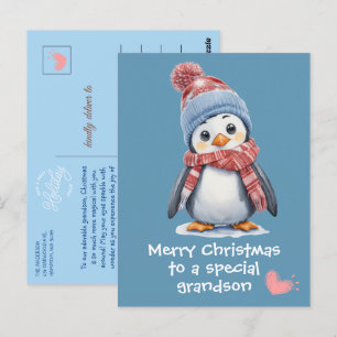 Schattigee Blauwe Baby Pinguïn voor Kids Kerstvaka Briefkaart