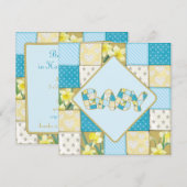 Schattigee Blauwe Baby Quilt Baby shower uitnodigi Kaart (Voorkant / Achterkant)