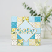 Schattigee Blauwe Baby Quilt Baby shower uitnodigi Kaart (Staand voorkant)