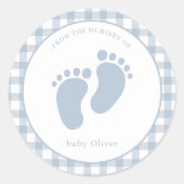 Schattigee Blauwe Baby voetafdruk Boy envelop afdi Ronde Sticker (Voorkant)