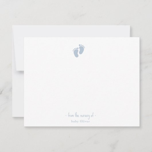 Schattigee Blauwe Baby voetafdruk Boy Nursery Bedankkaart (Voorkant)