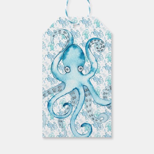Schattigee Blauwe & Blauwgroen Octopus Baby shower Cadeaulabel (Achterkant)