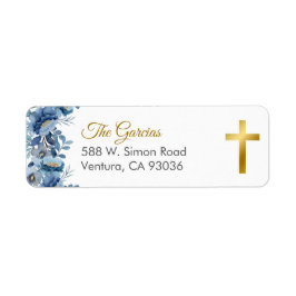 Schattigee Blauwe Bloemen Eerste Heilige Communie  Etiket