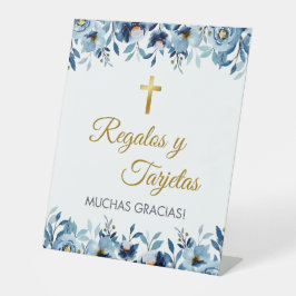 Schattigee Blauwe Bloemen in Spaans Eerste Communi Reclamebord Met Voetstuk