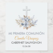 Schattigee Blauwe Bloemen in Spaans Eerste Heilige Wijn Etiket (Enkel label)