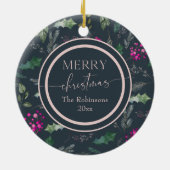 Schattigee Blauwe Bloemen Kerstfoto Keramisch Ornament (Achterkant)