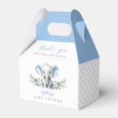 Schattigee Blauwe Bloemen Olifant Baby Boy Shower Bedankdoosjes (Voorkant Zijde)