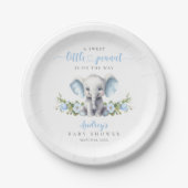 Schattigee Blauwe Bloemen Olifant Baby Boy Shower Papieren Bordje (Voorkant)