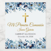 Schattigee Blauwe Bloemen Spaans Eerste Heilige Co Wijn Etiket (Enkel label)