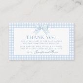 Schattigee blauwe boog gingham baby boy douche dan informatiekaartje (Voorkant)