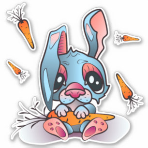 Schattigee Blauwe Bunny met Wortelen Grafisch Ontw Sticker