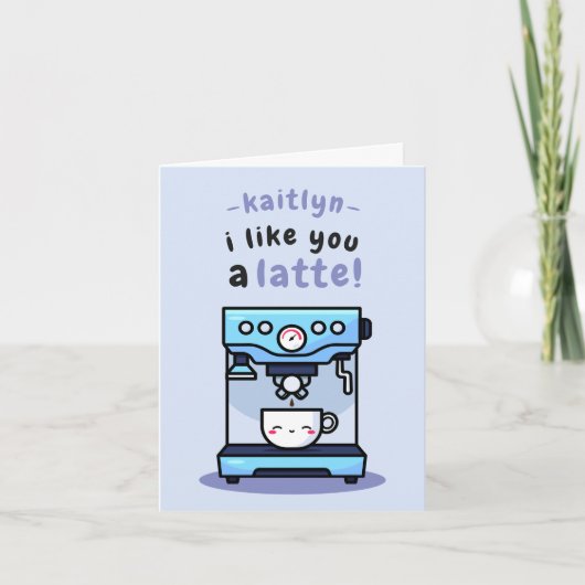 Schattigee Blauwe Cartoon Teacup Latte Pun Valenti Kaart (Voorkant)