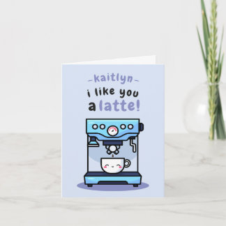 Schattigee Blauwe Cartoon Teacup Latte Pun Valenti Kaart