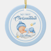 Schattigee Blauwe Chanoeka Baby's Eerste Chrismukk Keramisch Ornament (Voorkant)