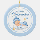 Schattigee Blauwe Chanoeka Baby's Eerste Chrismukk Keramisch Ornament (Achterkant)